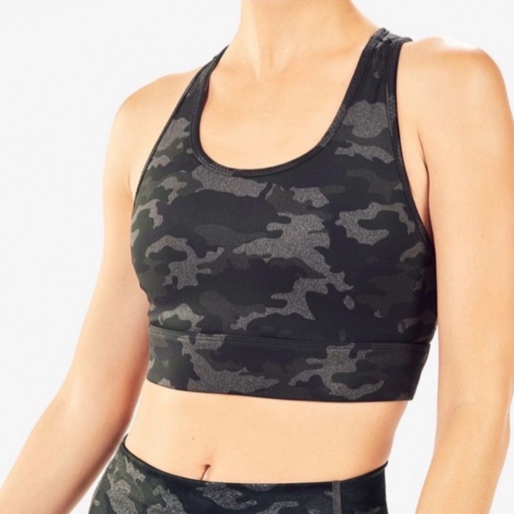 FABLETICS Black & Gray On the Go MILA Camo Sports Bra Womens Size SMALL EUC